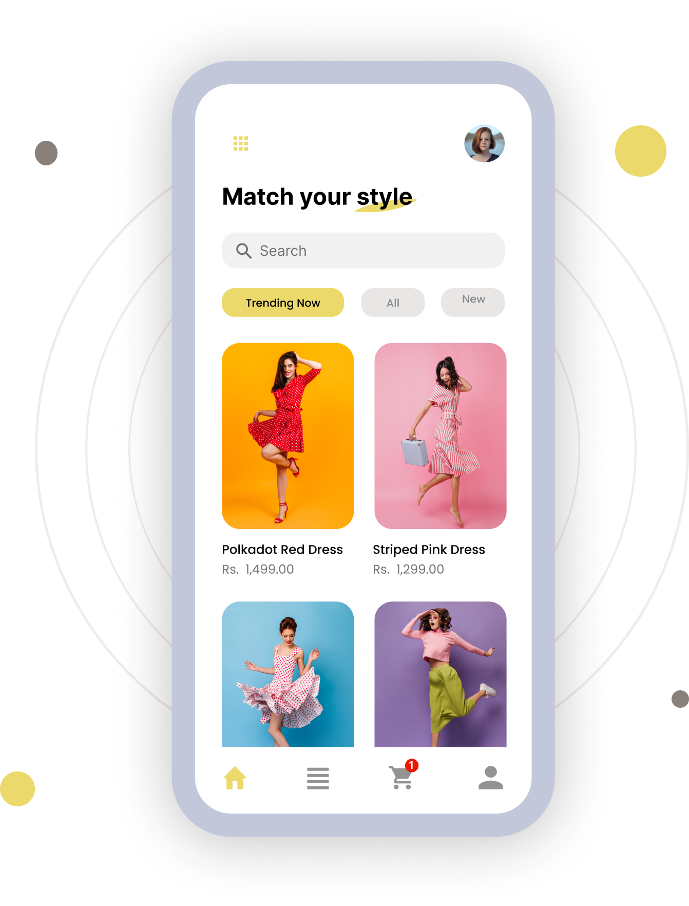 Mobile phone displaying fashion app